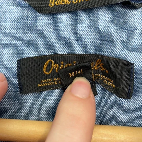 Jack And Jones Originals Indigo Denim Button-Up Shirt Embroidered Slim Fit Sz M - Picture 3 of 12